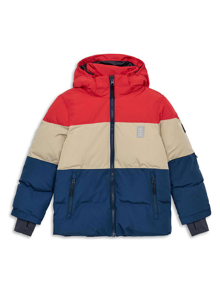 LEGO Kurtka pikowana "Jaz" w kolorze czerwono-beżowo-niebieskim rozmiar: 140