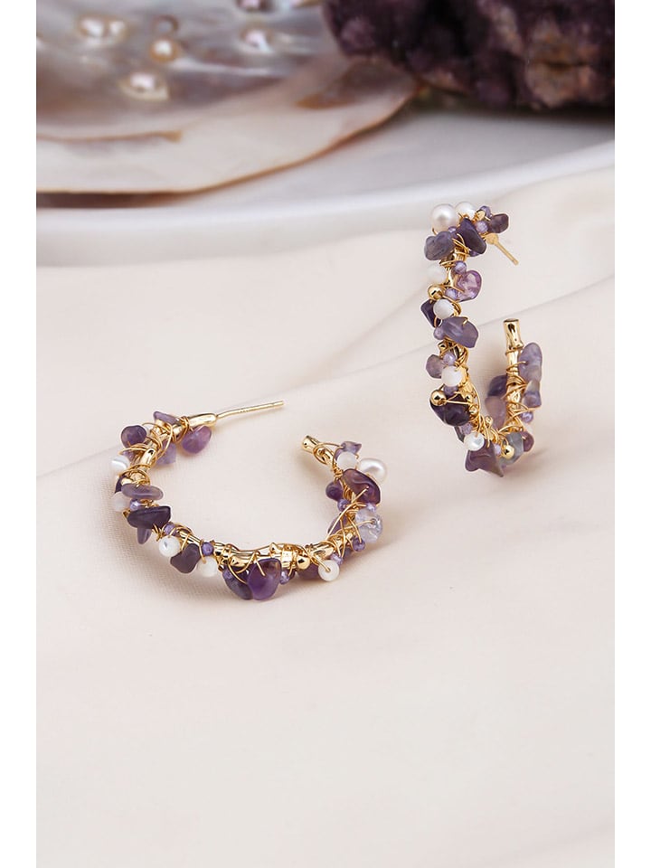 Pierres delicates Pozłacane kolczyki-półkreole z ametystami rozmiar: onesize