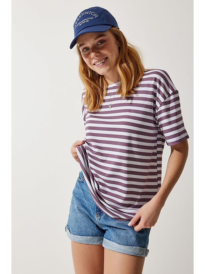 Happiness Istanbul Koszulka w kolorze biało-fioletowym rozmiar: S/M