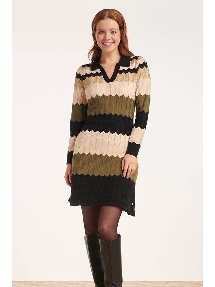 Smashed Lemon Sukienka dzianinowa w kolorze czarno-beżowo-jasnobrązowym rozmiar: XL