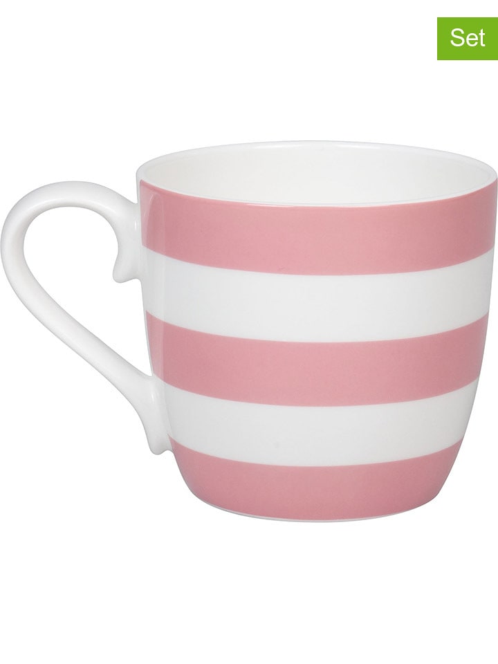 Könitz Kubki jumbo (2 szt.) "Stripes" w kolorze biało-jasnoróżowym - 425 ml rozmiar: onesize