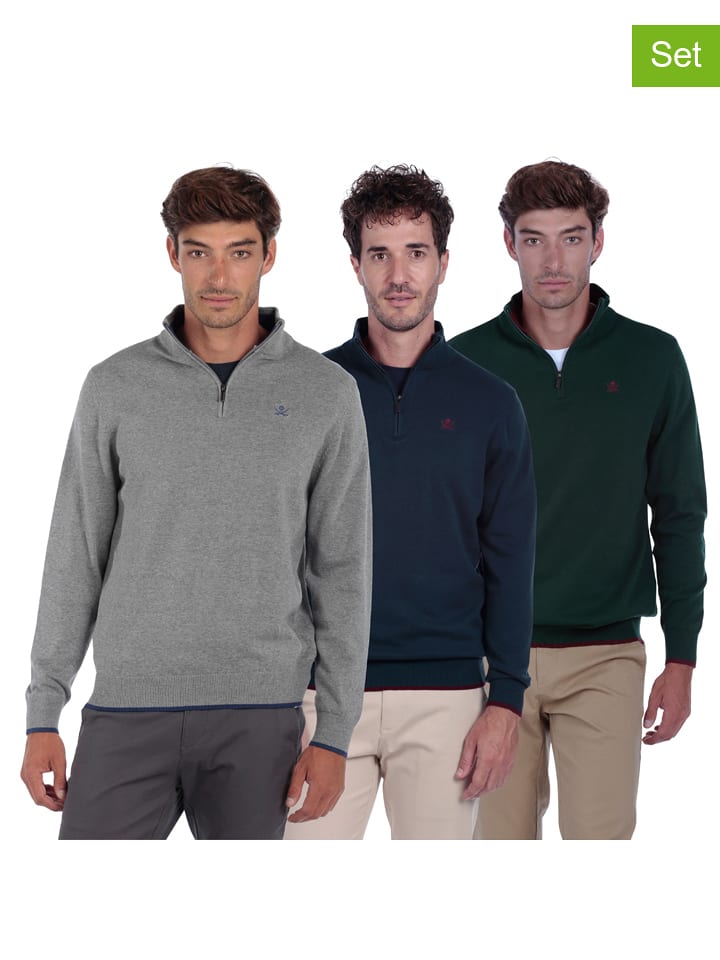 The Time of Bocha Swetry (3 szt.) w kolorze szaro-ciemnozielono-granatowym rozmiar: L