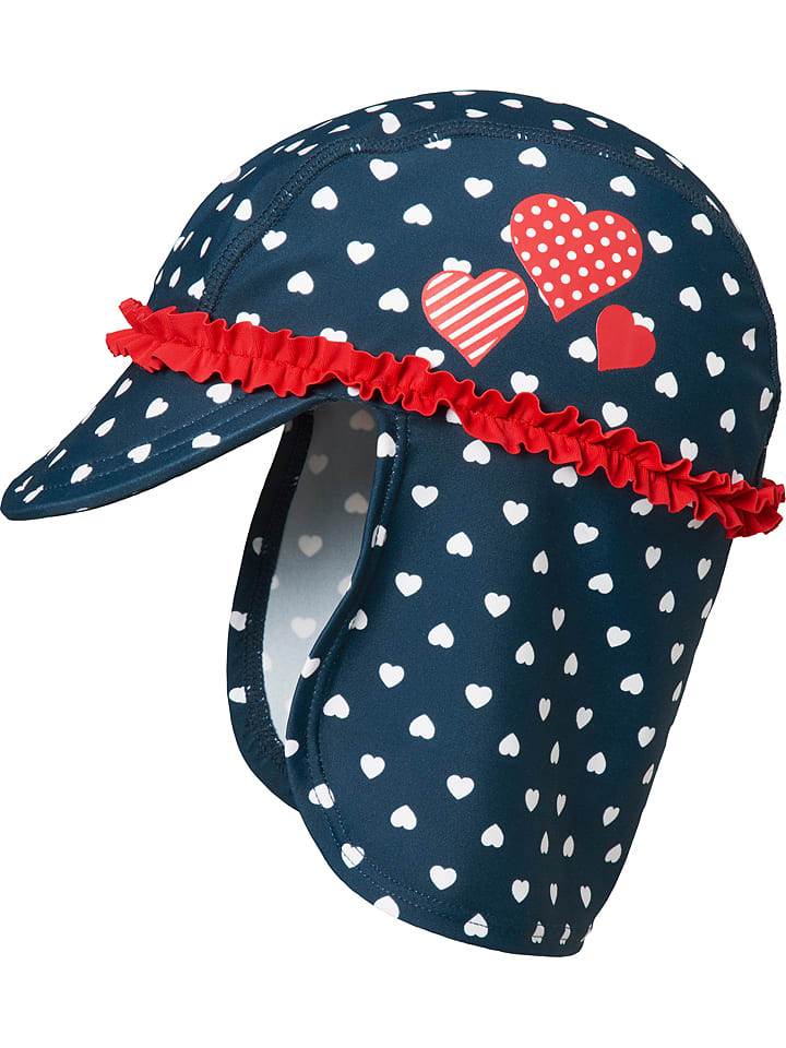 Playshoes Czapka w kolorze granatowo-czerwonym z osłoną karku rozmiar: 53 cm