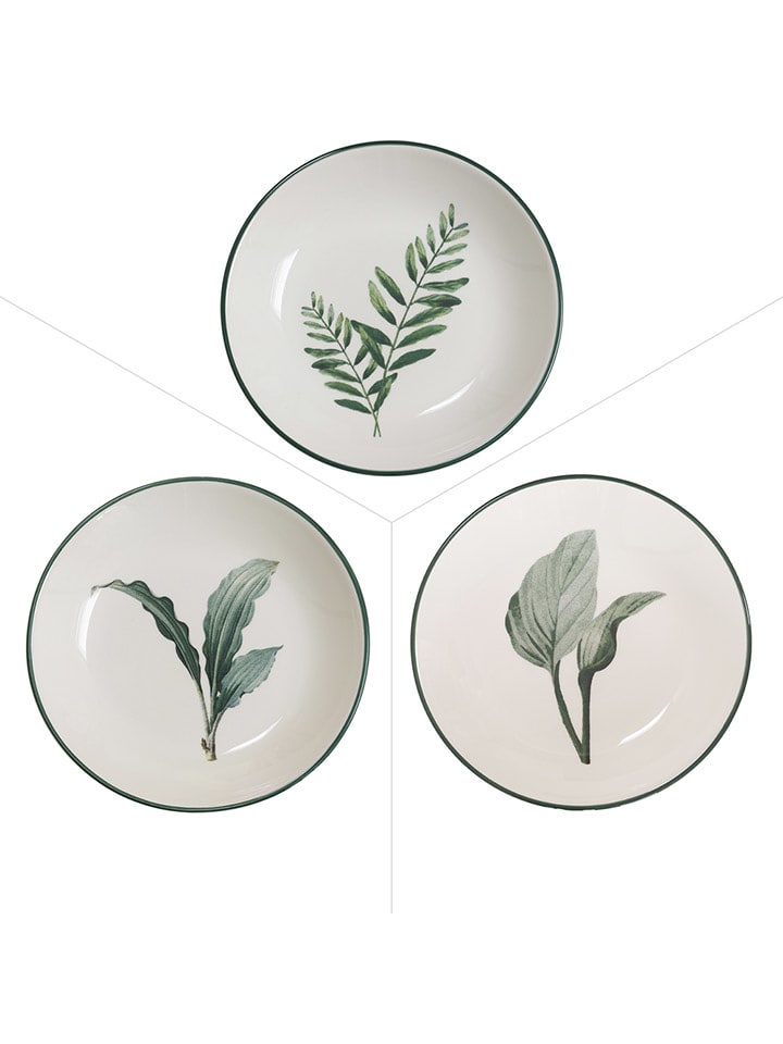 TABLE PASSION Talerze obiadowe (3 szt.) "Floralia" w kolorze biało-zielonym - Ø 24 cm rozmiar: onesize