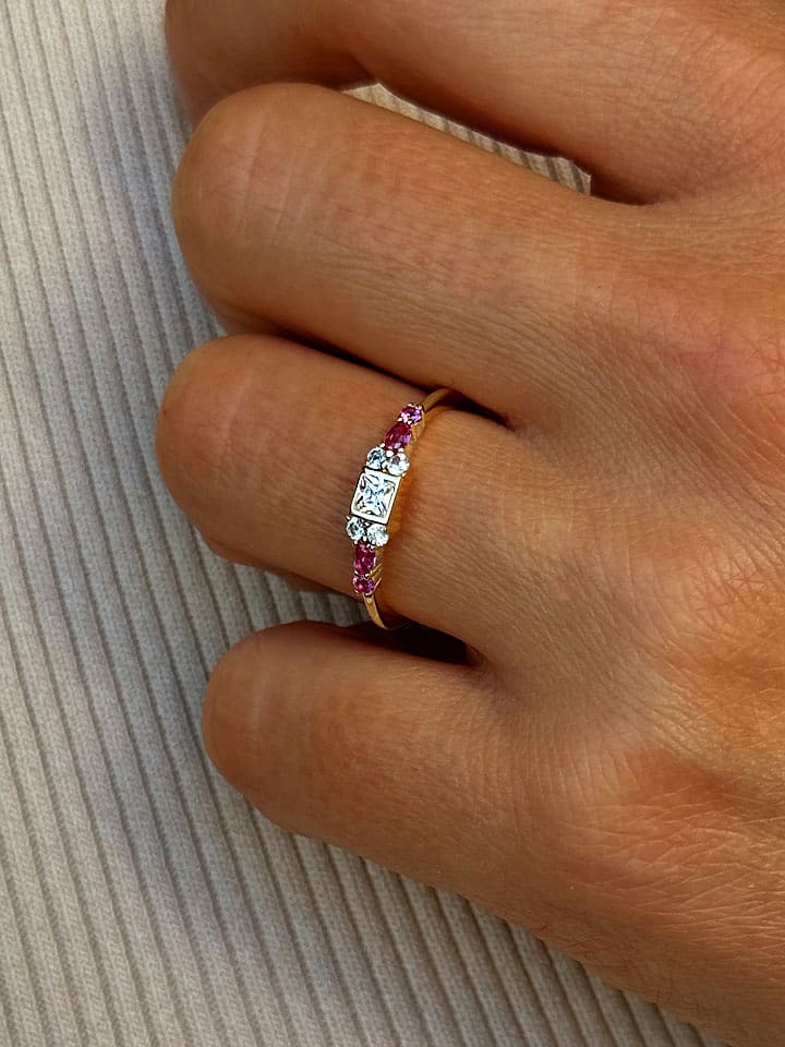 Les Petites Précieuses Pozłacany pierścionek z cyrkonią rozmiar: 52