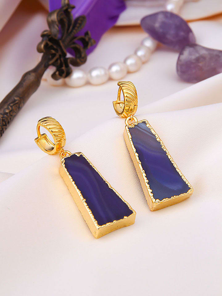 Pierres de Jade Pozłacane kolczyki-kreole z agatami rozmiar: onesize