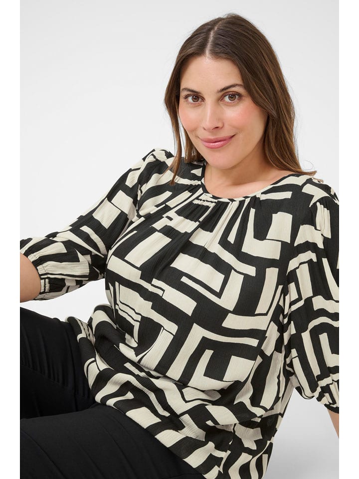 KAFFE curve Bluzka "Marina" w kolorze kremowo-czarnym rozmiar: 44