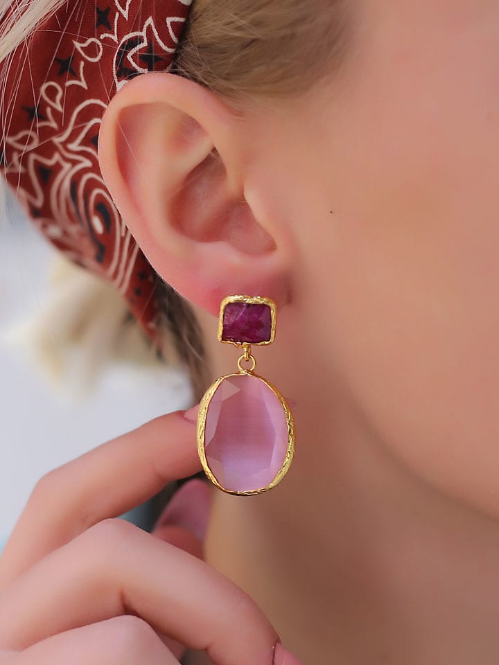 Pierres delicates Pozłacane kolczyki-wkrętki z kocim okiem i agatami rozmiar: onesize