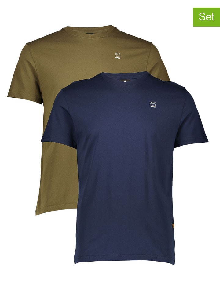 G-Star Koszulki (2 szt.) w kolorze oliwkowo-granatowym rozmiar: L