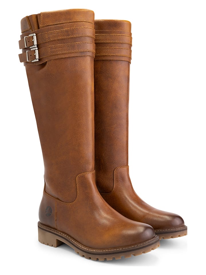 Skórzane kozaki "Stavanger" w kolorze jasnobrązowym