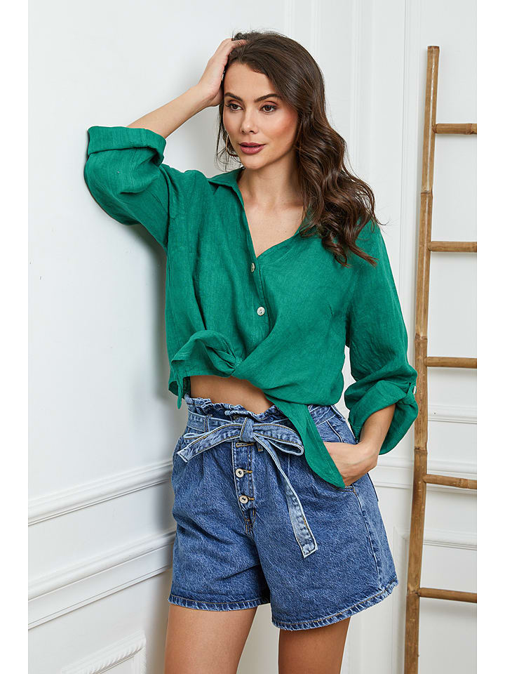 La Compagnie Du Lin Lniana bluzka "Josue" w kolorze zielonym rozmiar: M