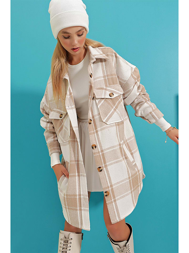 Kurtka koszulowa w kolorze beżowo-białym