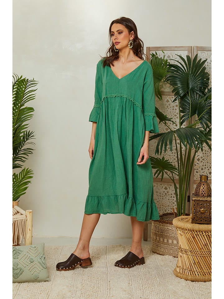 Lin Passion Lniana sukienka w kolorze zielonym rozmiar: 40/42