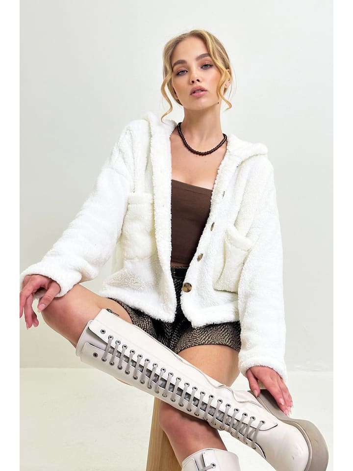 Happiness Istanbul Kurtka pluszowa w kolorze kremowym rozmiar: L