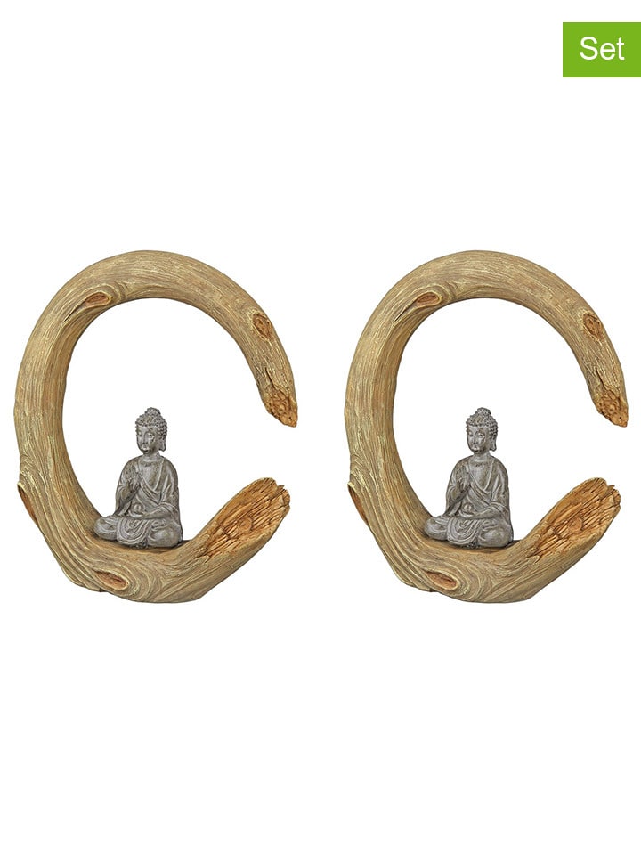 GILDE Figurki dekoracyjne (2 szt.) "Buddha" w kolorze jasnobrązowym - 21 x 22 x 6 cm rozmiar: onesize