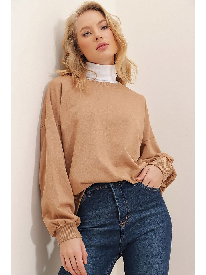 trendyol Bluza w kolorze jasnobrązowym rozmiar: L