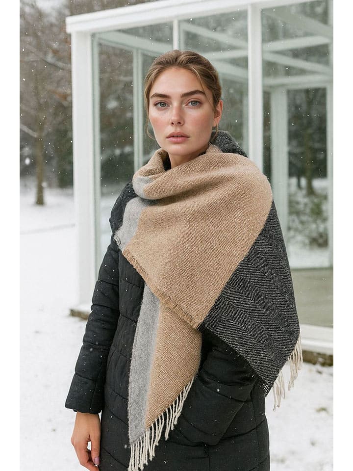 Lucky Bees Szal w kolorze beżowo-szarym - 180 x 50 cm rozmiar: onesize