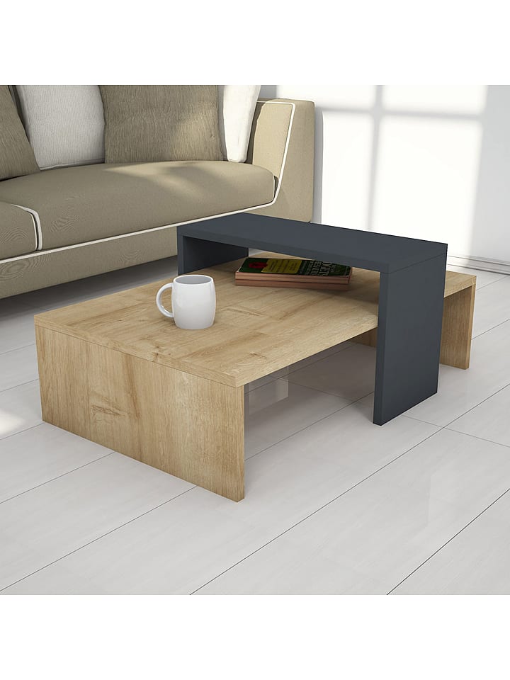 HanahHome Ława "Glow" w kolorze jasnobrązowo-antracytowym - 80 x 31,8 x 50 cm rozmiar: onesize