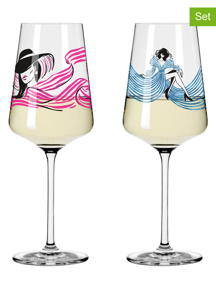 RITZENHOFF Kieliszki (2 szt.) w kolorze błękitno-różowym do wina - 500 ml rozmiar: onesize