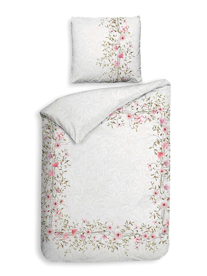 Heckett Lane Komplet pościeli satynowej "Jolie" w kolorze biało-jasnoróżowym rozmiar: 140x220 cm