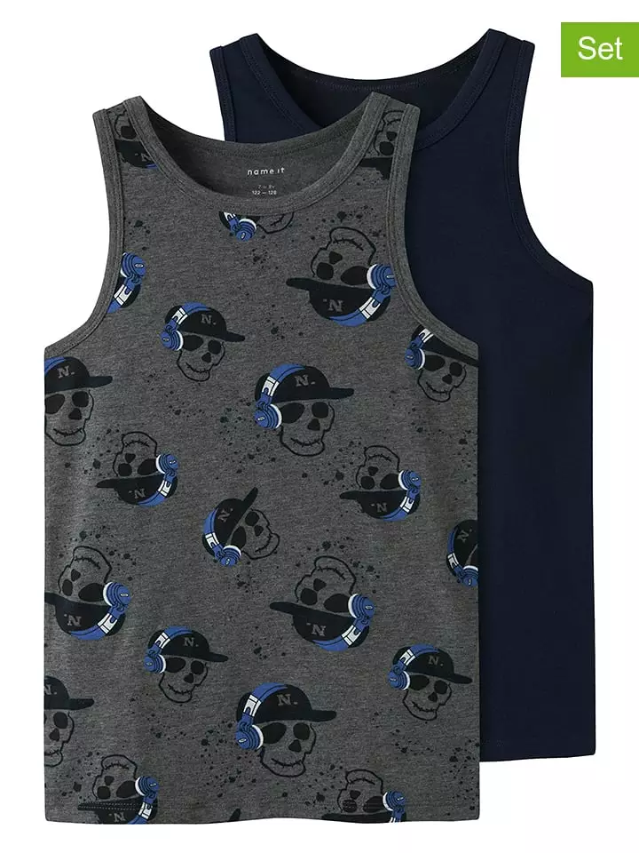 name it Podkoszulki (2 szt.) w kolorze szaro-granatowym rozmiar: 122/128