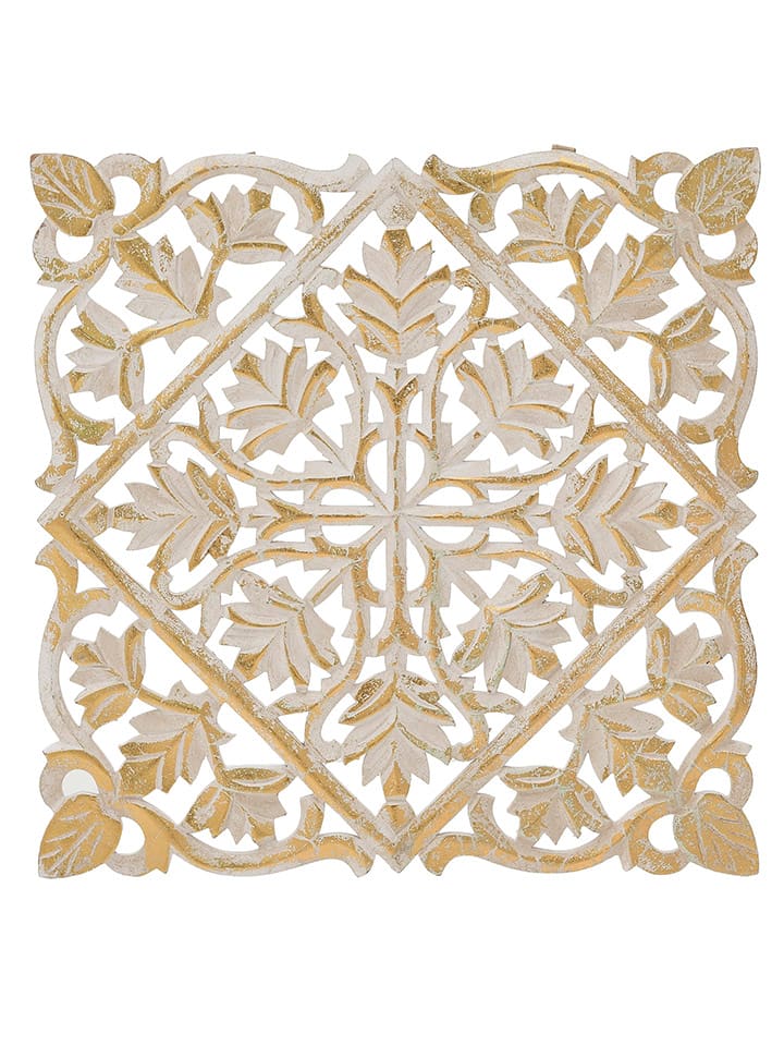 Dekoracja ścienna w kolorze biało-złotym - 40 x 40 x 1 cm
