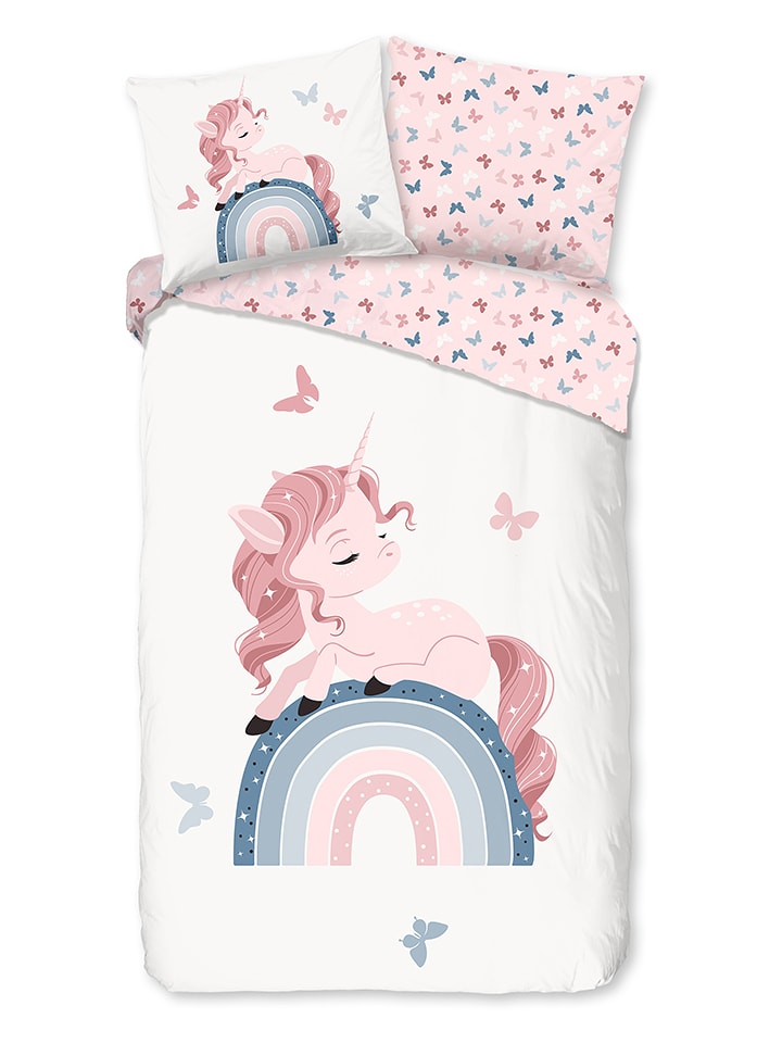 Good Morning Komplet pościeli renforcé "Fiby" w kolorze biało-jasnoróżowym rozmiar: 140x220 cm