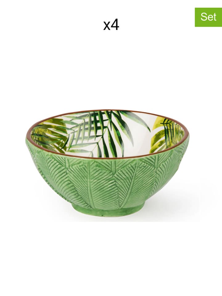 Trendy Kitchen by EXCÉLSA Miski (4 szt.) "Foliage" w kolorze zielono-białym - wys. 6,5 x Ø 13,5 cm rozmiar: onesize
