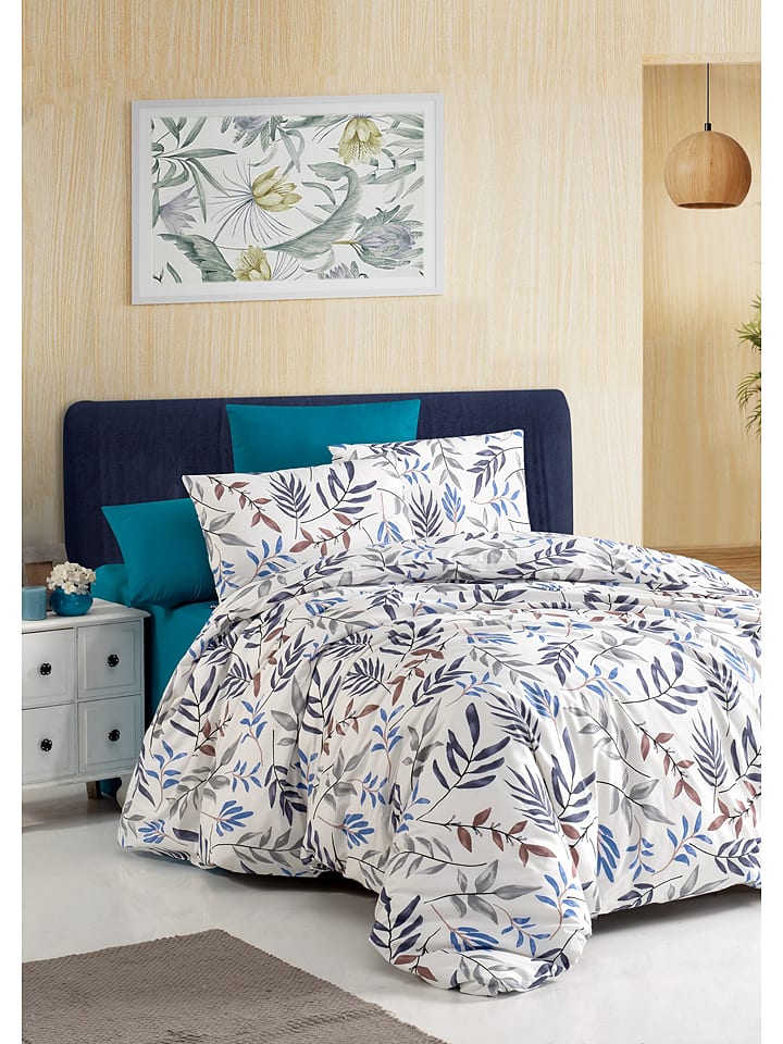 Colourful Cotton Komplet pościeli renforcé "Hana" w kolorze biało-niebiesko-jasnoszarym rozmiar: 240x220 cm