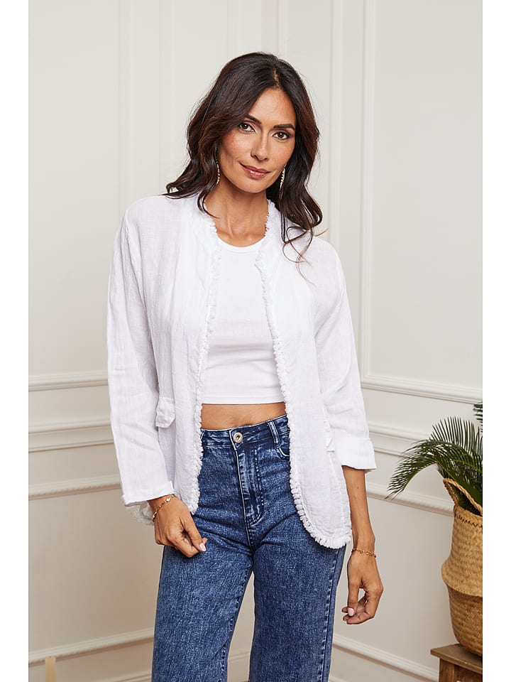 La Compagnie Du Lin Lniany kardigan "Ebissal" w kolorze białym rozmiar: XXL