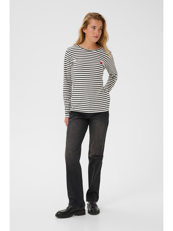 Kaffe Koszulka w kolorze kremowo-czarnym rozmiar: S