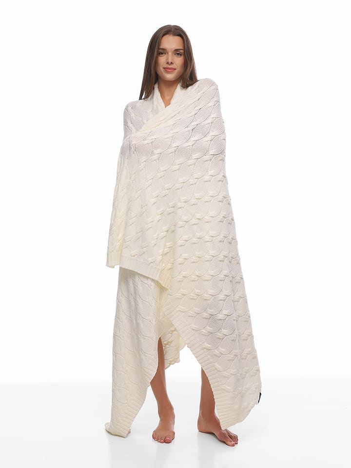 Lullalove Wełniany kocyk w kolorze kremowym rozmiar: 180x120 cm