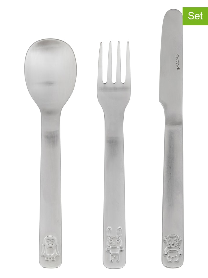 OYOY mini 3-częściowy zestaw sztućców "We Love Animals" w kolorze srebrnym rozmiar: onesize