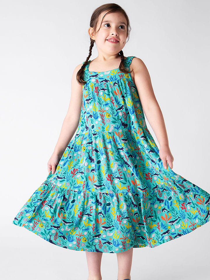 Frugi Sukienka w kolorze turkusowym ze wzorem rozmiar: 92/98