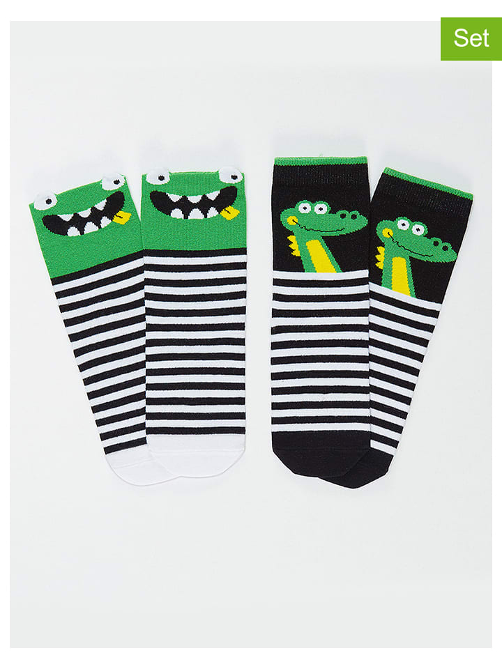 Denokids Skarpety (2 pary) w kolorze zielono-czarno-białym rozmiar: 116/122