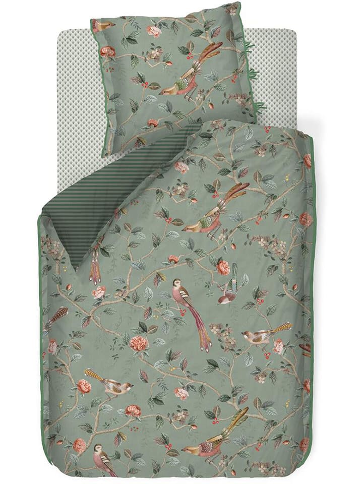 PiP Studio Komplet pościeli perkalowej "Good Nightingale" w kolorze zielonym rozmiar: 140x200/220 cm