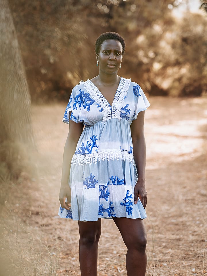 Isla Bonita by SIGRIS Sukienka w kolorze biało-niebieskim rozmiar: L