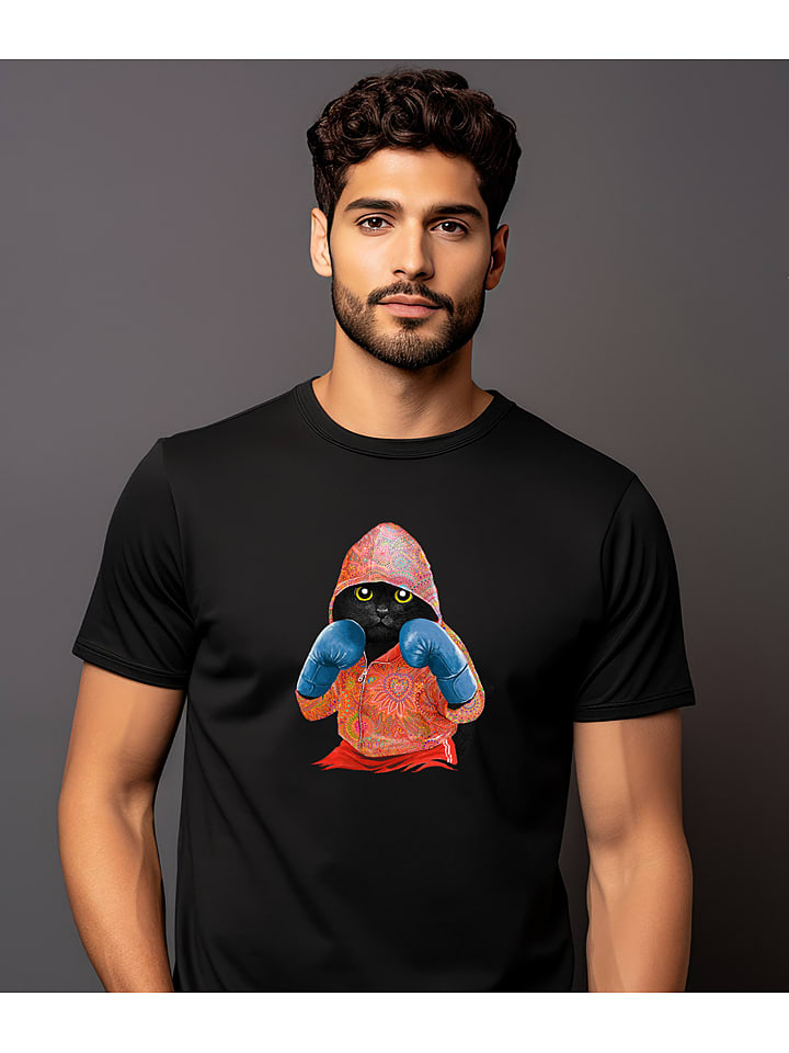 WOOOP Koszulka "Boxing cat" w kolorze czarnym rozmiar: S