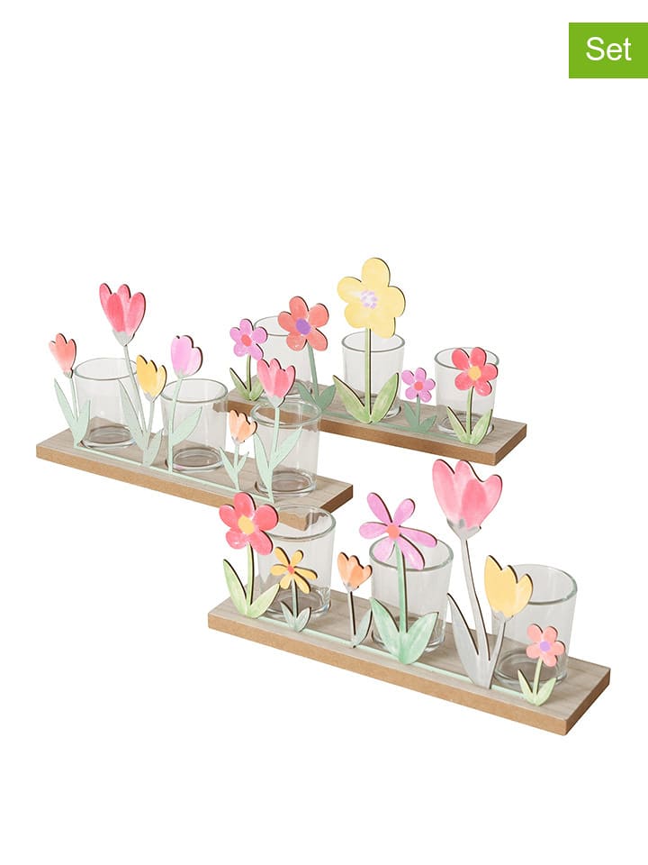 Boltze Świeczniki (3 szt.) w kolorze jasnobrązowym ze wzorem - wys. 17 cm rozmiar: onesize