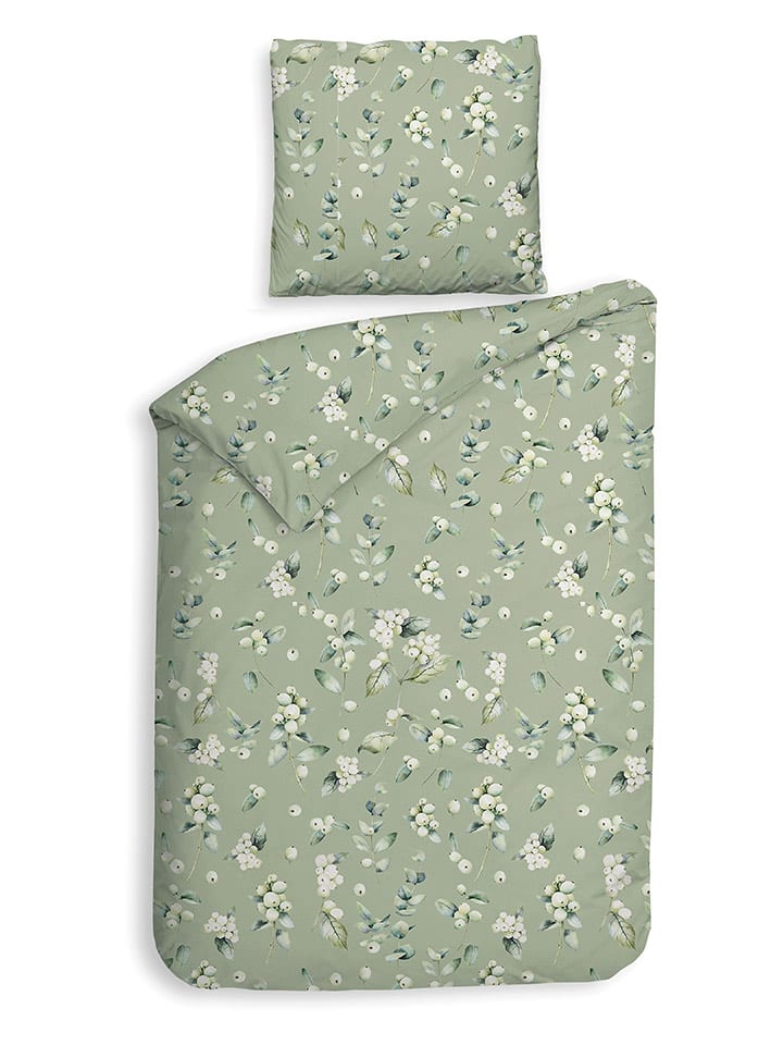 HNL Komplet pościeli flanelowej "Ciro" w kolorze zielonym rozmiar: 135x200 cm