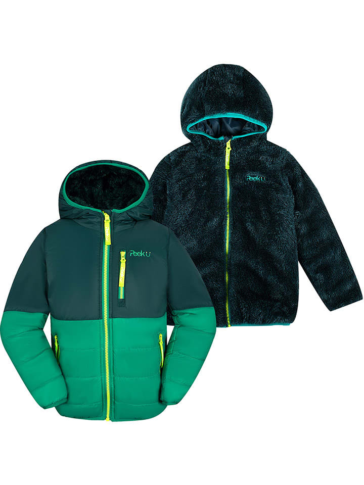 Peek U Dwustronna kurtka pikowana "Wolf" w kolorze zielonym rozmiar: 140