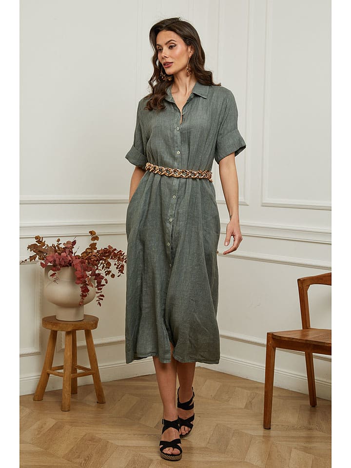 Plume Lniana sukienka "Gersand" w kolorze khaki rozmiar: M