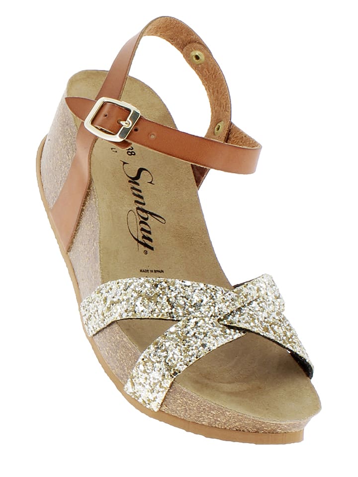 Sunbay Skórzane sandały "Pivoine" w kolorze karmelowo-złotym na koturnie rozmiar: 40