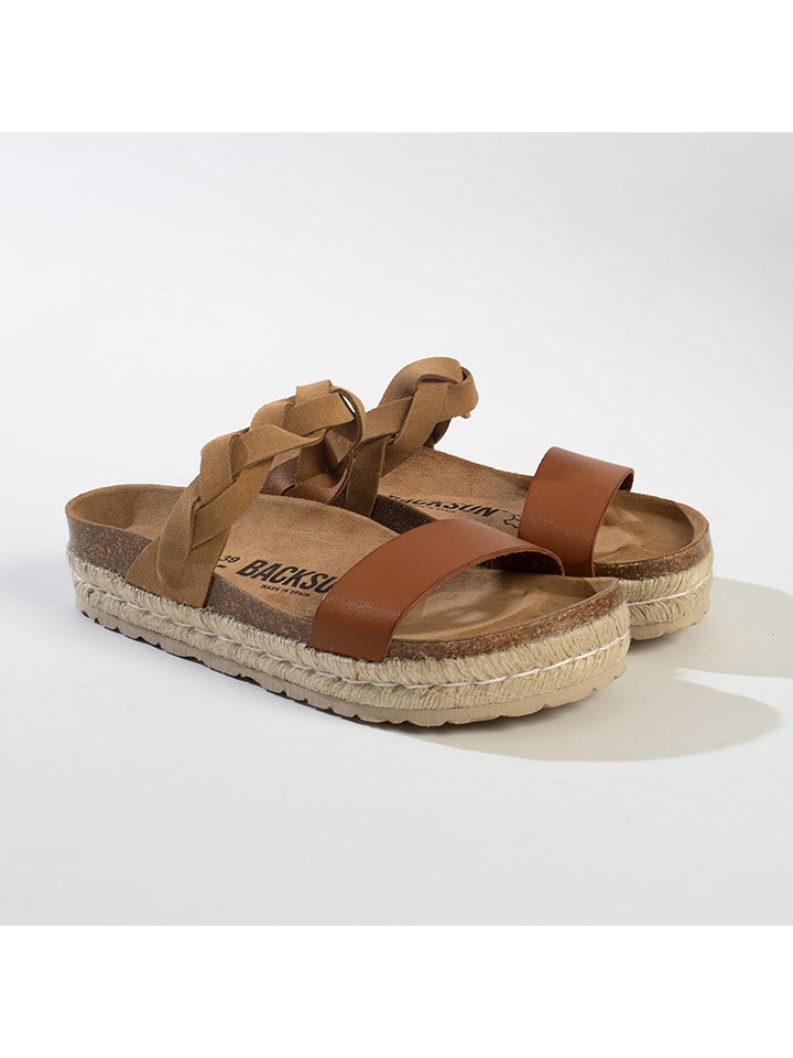 BACKSUN Skórzane klapki w kolorze jasnobrązowym rozmiar: 37