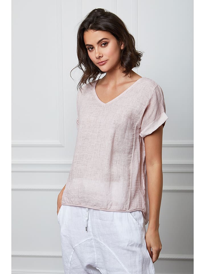 Fleur de Lin Lniana koszulka "Fabius" w kolorze jasnoróżowym rozmiar: M