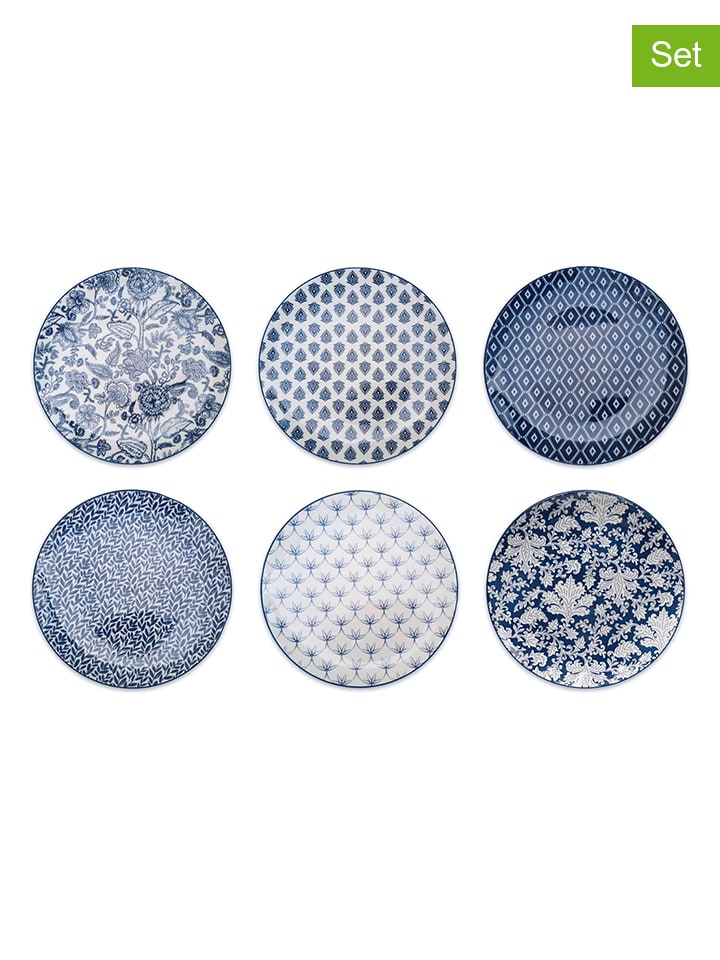Ard'time Talerzyki deserowe (6 szt.) "Majorelle" w kolorze biało-niebieskim - Ø 21 cm rozmiar: onesize