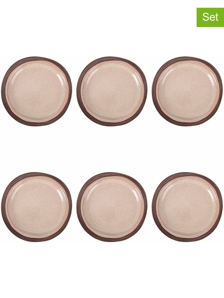 Villa d´Este Talerze śniadaniowe (6 szt.) "Bretagne" w kolorze beżowo-brązowym - Ø 22 cm rozmiar: onesize