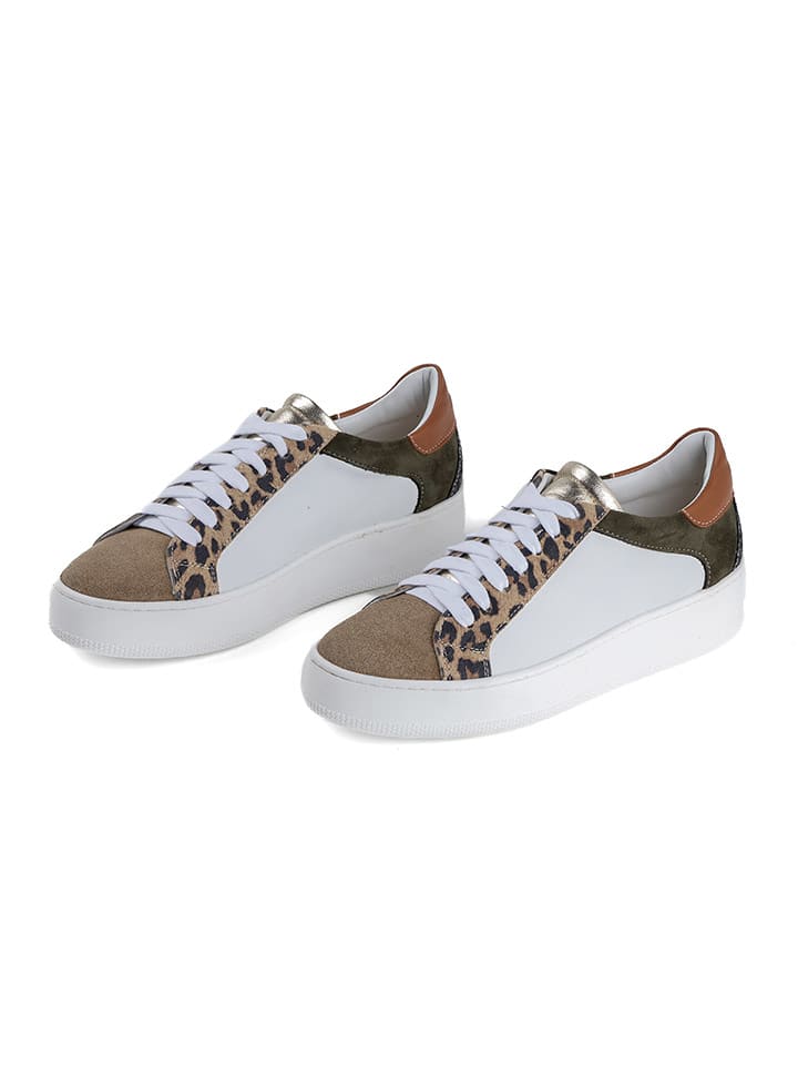 Anna Morellini Skórzane sneakersy "Anorecia" w kolorze biało-jasnobrązowym rozmiar: 41