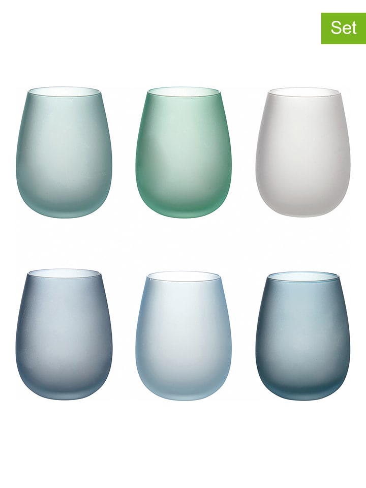 Villa d´Este Szklanki (6 szt.) "Happy Hour" w kolorze niebiesko-zielonym - 500 ml rozmiar: onesize