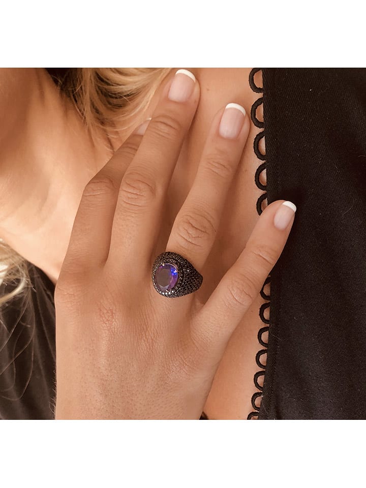 Les Petites Précieuses Srebrny pierścionek ze spinelem i ametystem rozmiar: 52